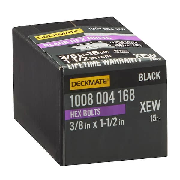 DECKMATE 3/8 in. -16 x 1-1/2 in. Black Hex Bolt (15-Pack)