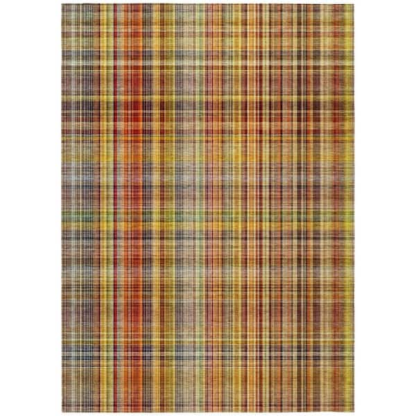 Orange 5 ft. x 8 ft. Woven Plaid Rectangle Indoor/Outdoor Area Rug