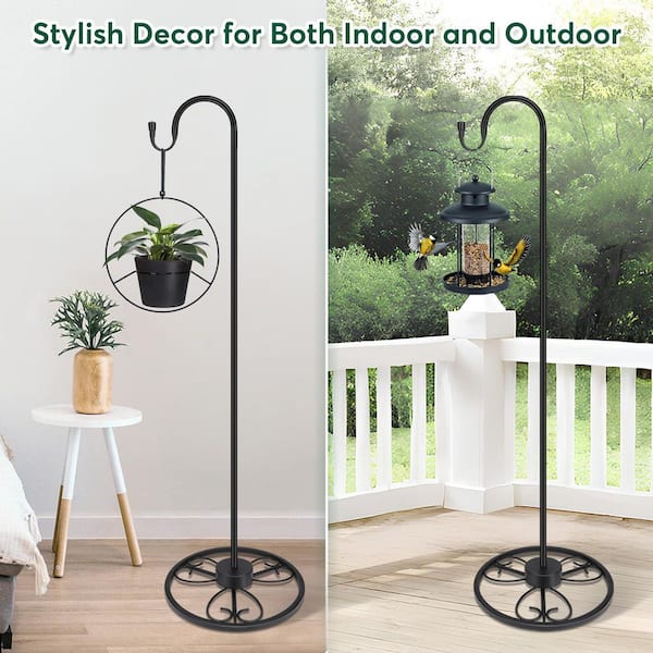 .N/A 17.01 in. Vintage Metal Shepherd's Hook with 3 Hooks for Outdoor Wind Chime Stand Hanging Plants Lanterns & Bird Feeders