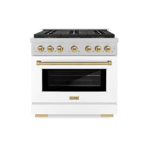 Autograph 36 in. 5.2 cu. ft. Paramount Gas Range with 6-Burner Cooktop and Gas Oven in Satin, White Matte, and Champagne