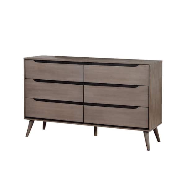 William's Home Furnishing Lennart 6-Drawer Gray Dresser 35.875 in. H x 58 in. W x 17 in. D