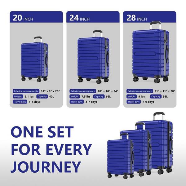 HONGGE 3-Piece Navy Luggage Sets Hard Shell Luggage Sets with