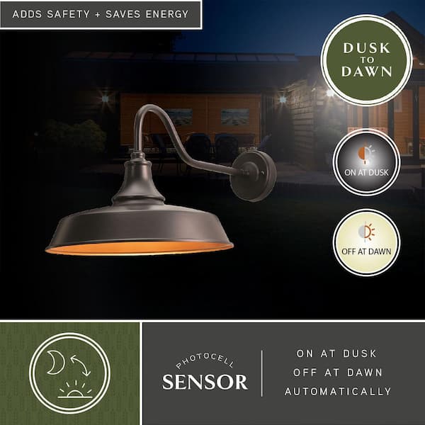 Dorado 1-Light Dusk to Dawn Bronze Gold Farmhouse Barn Dome Outdoor Wall Lantern Sconce