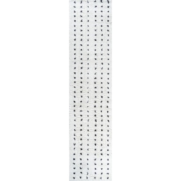 Pele White/Black 2 ft. x 8 ft. Modern Geometric Dot Shag Runner Rug