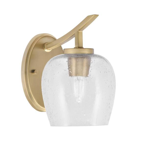 Unbranded Siena 1-Light New Age Brass Uplight Wall Sconce with Clear Bubble Glass Shades
