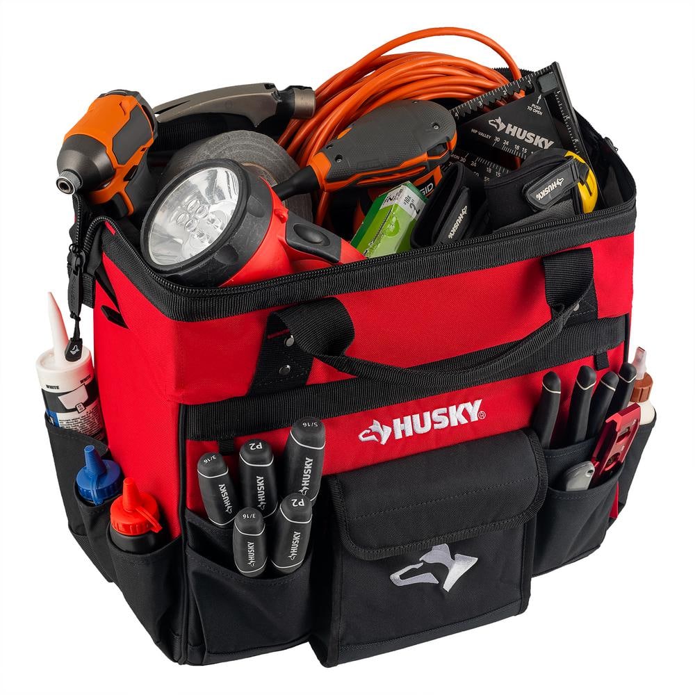 18-inch Red and Black Rolling Tool Bag with Multiple Pockets