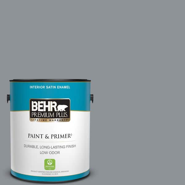 BEHR PREMIUM PLUS 1 gal. #PPU18-04 Dark Pewter Satin Enamel Low Odor Interior Paint & Primer