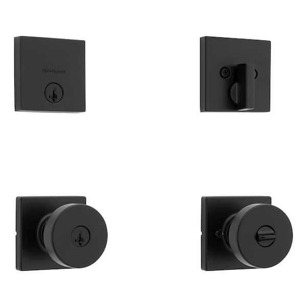 Kwikset Pismo Keyed Entry Knob and Single Cylinder Deadbolt Combo Pack featuring SmartKey Security in Matte Black