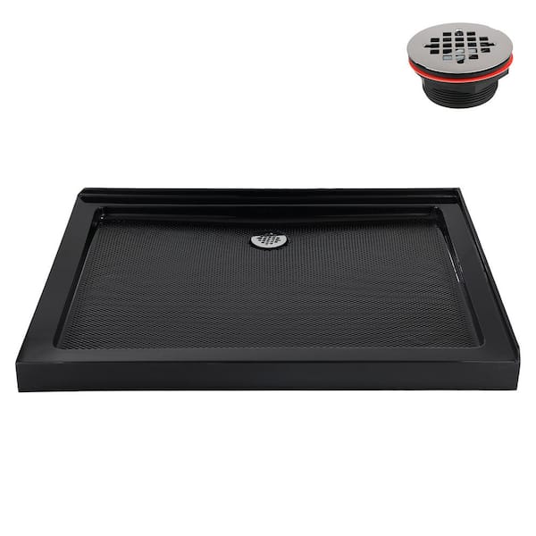 Streamline 48 in. L x 36 in. W Corner Acrylic Shower Pan Base in Glossy Black with Left Hand Drain, Drain Included