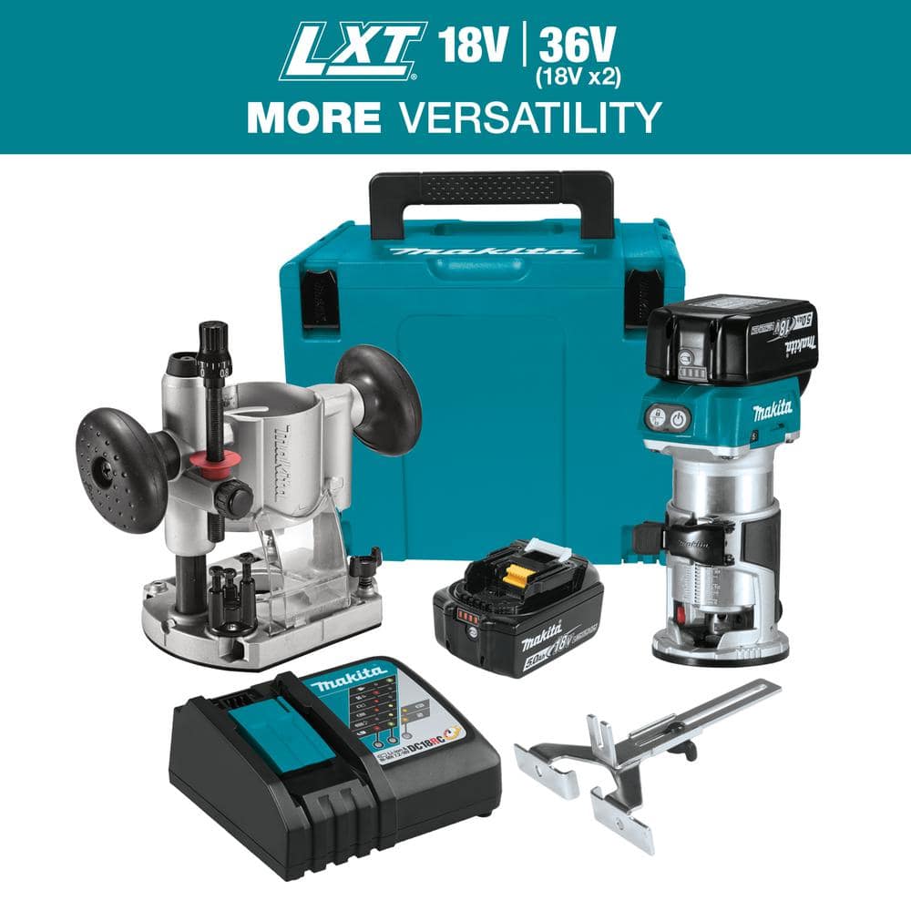 Makita 5.0 Ah 18V LXT Lithium Ion Brushless Cordless Compact Router Kit XTR01T7 The Home Depot