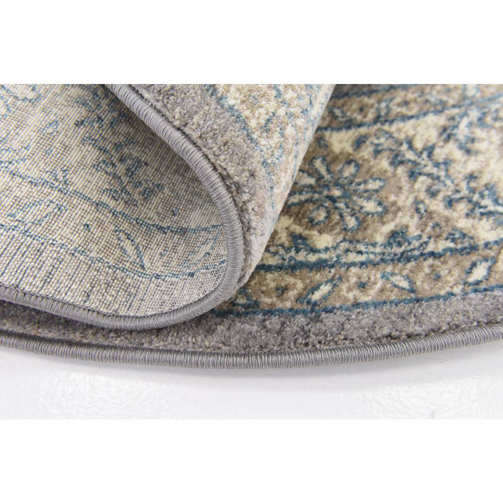 Salzburg Floral Medallion 5'1" Round Rug in Gray - Stain-Resistant