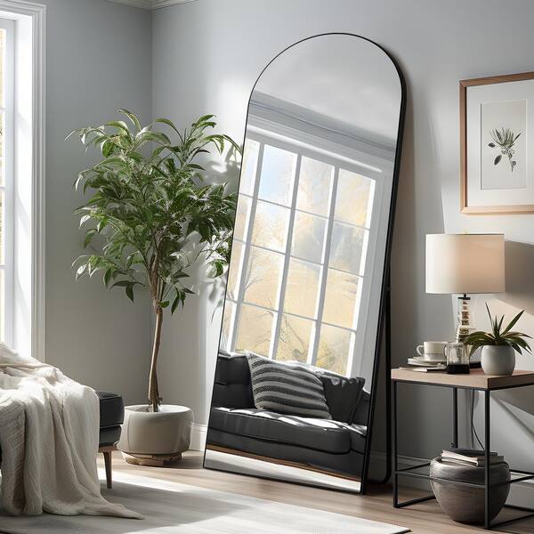 23 in. W x 67 in. H Arch Mirror Black Wood Framed Mirror Full Length ...