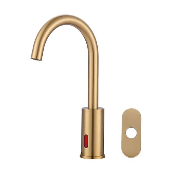 Automatic Sensor Touchless Bathroom Faucet with Deckplate Included in Gold