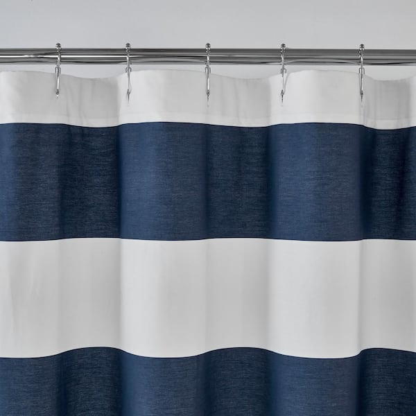 White Rugby Stripe Shower Curtain Rug