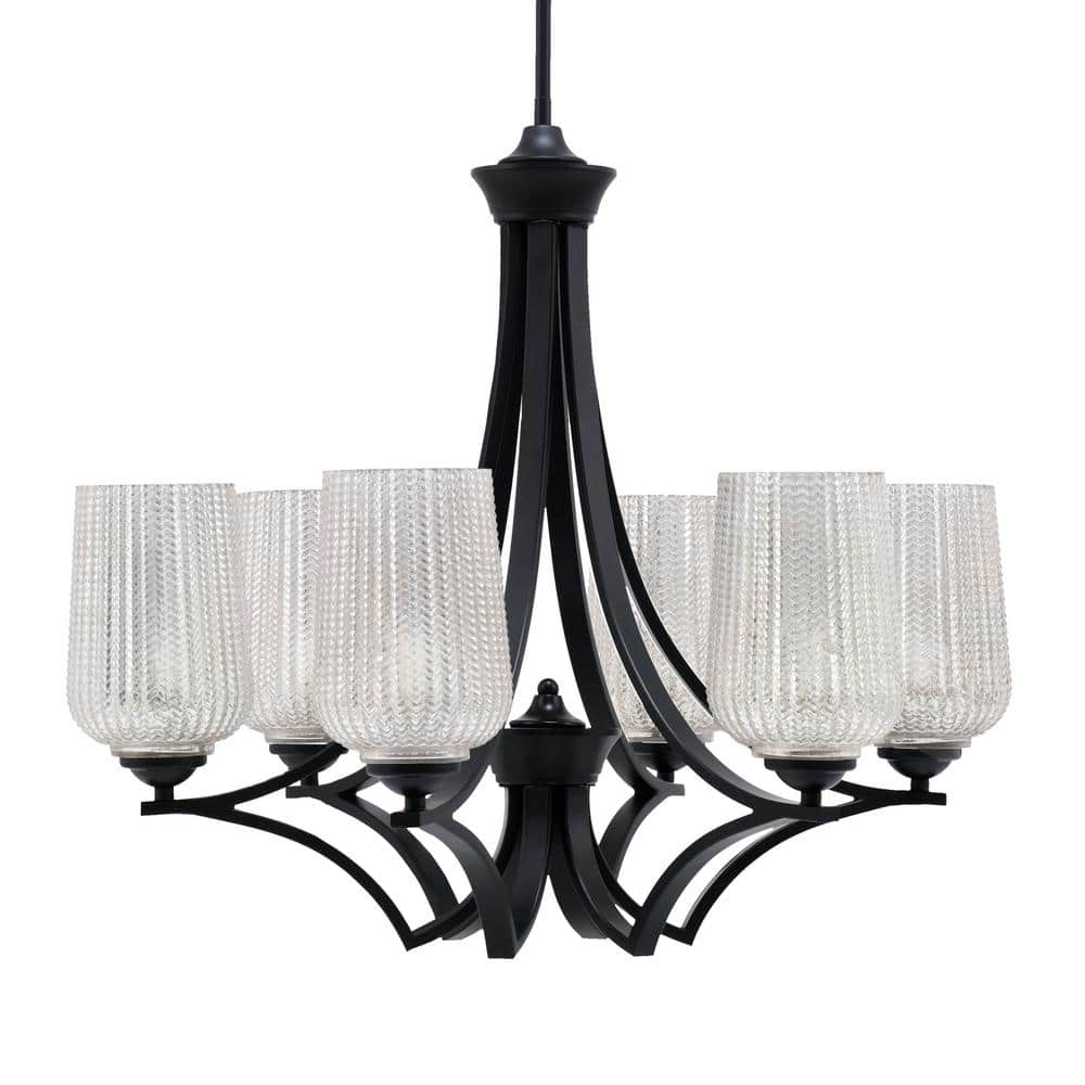 Clevelend 6 Light Matte Black Round Chandelier with 5"" Silver Textured Glass Shades, No bulbs included