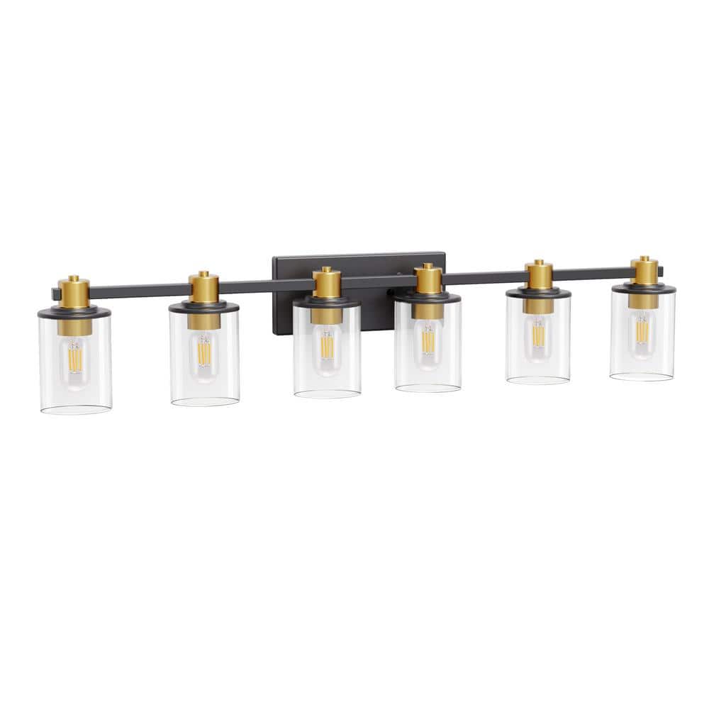 41 in. 6-Light Black Gold Bathroom Vanity Light Fixture with Clear Glass Shades, Vanity Lights for Mirror, Hallway price history on PriceWatchPro