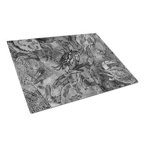 Grey Canvas Abstract Crabs Tempered Glass Large Heat Resistant Cutting Board