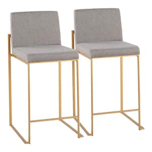 Fuji 35.5 in. Grey Fabric and Gold Steel High Back Counter Height Bar Stool (Set of 2)