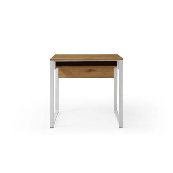 Loft Lyfe Reya 23.6 in. Wide Rectangular Natural/White Wooden Open Front Storage Writing Desk with Steel Legs