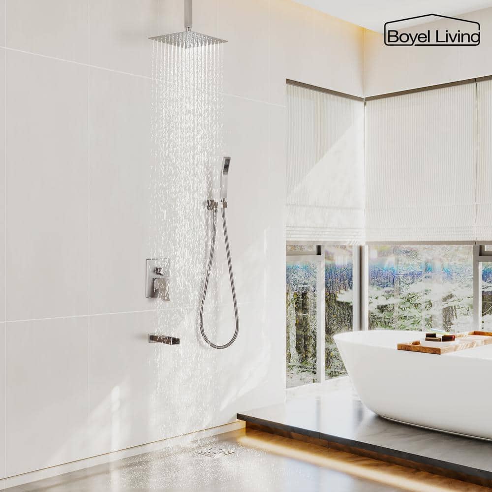 Brushed Nickel 10-Inch Ceiling Mount Rain Shower System with Handheld