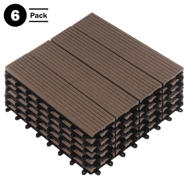 Pure Garden 1 ft. W x 1 ft. L 6 Patio Tiles Wood/Polypropylene Interlocking Deck Tile Flooring in Mocha