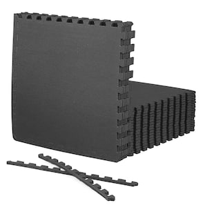 Black 24 in. W x 24 in. L x 0.5 in. Thick EVA Foam T-Pattern Gym Flooring Tiles (24 Tiles/Pack) (96 sq. ft.)