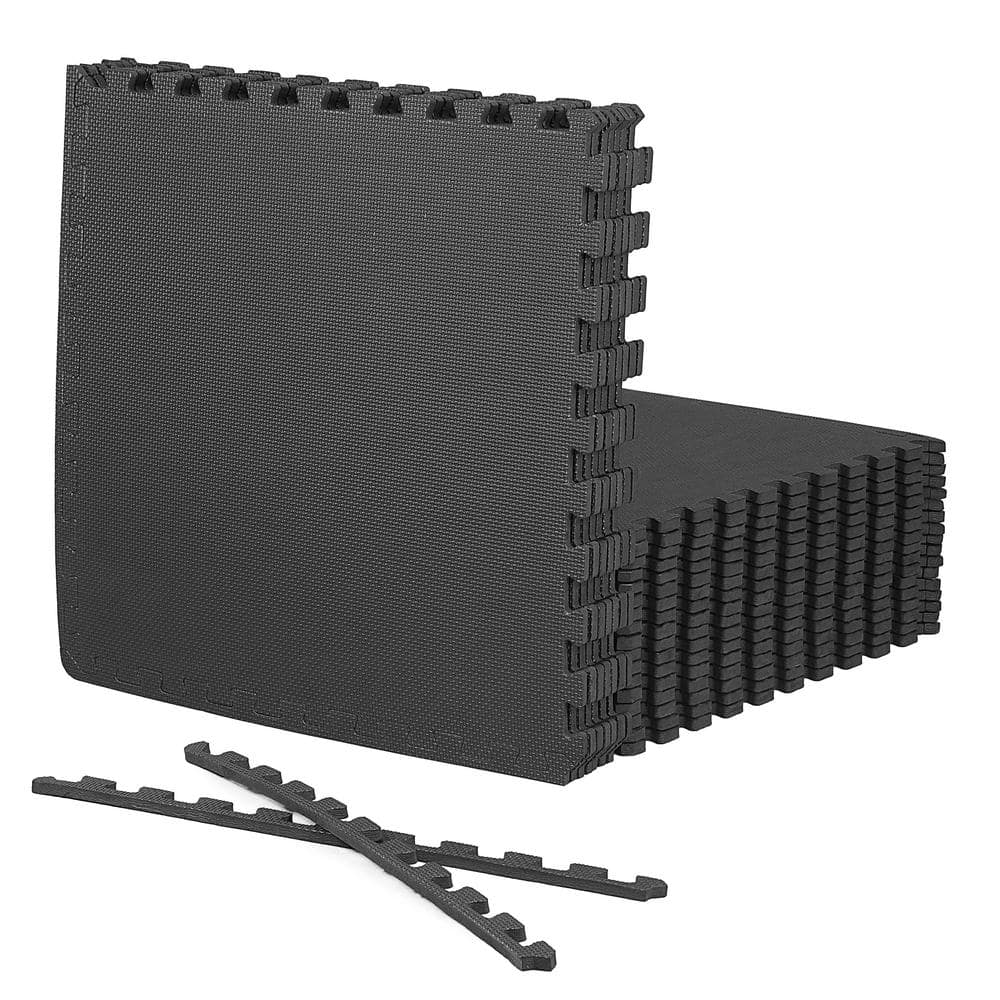 Black 24 in. W x 24 in. L x 0.5 in. Thick EVA Foam T-Pattern Gym Flooring Tiles (24 Tiles/Pack) (96 sq. ft.) price history on PriceWatchPro