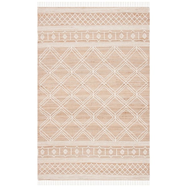 Kilim Natural/Ivory 4 ft. x 6 ft. High-Low Trellis Striped Area Rug