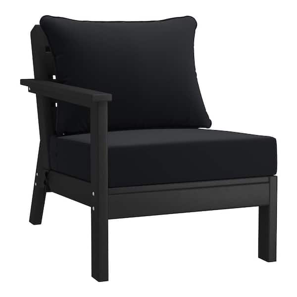 WESTIN OUTDOOR Birchwood Outdoor Patio Deep Seating Left Facing Arm HDPE Lounge Chair in Black with Black Cushions