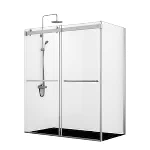 Spezia 68 in. W x 76 in. H Rectangle Double Sliding Semi Frameless Shower Enclosure in Polished Chrome with Clear Glass