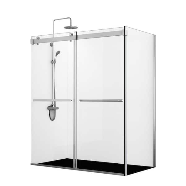 ROSWELL Spezia 68 in. W x 76 in. H Rectangle Double Sliding Semi Frameless Shower Enclosure in Polished Chrome with Clear Glass