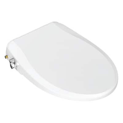 Removable Non-Electric Slow Close Plastic Bidet Seat for Elongated Toilets in White with Dual-Nozzle and Night Light