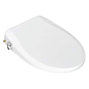 Removable Non-Electric Slow Close Plastic Bidet Seat for Round Toilets in White with Dual-Nozzle and Night Light