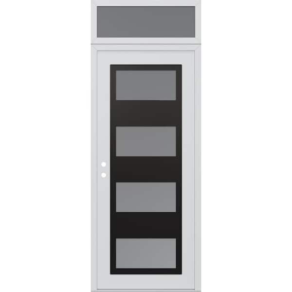 C2 36 in. x 96 in. Black P Right-Hand/Inswing Frosted Glass White/White Transom Steel Prehung Front Door