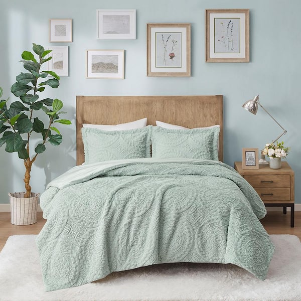 Madison Park Nova Polyester Aqua Faux Fur Full/Queen Comforter Set