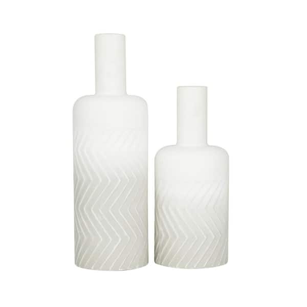 Litton Lane 18 in., 14 in. White Metal Decorative Vase (Set of 2)