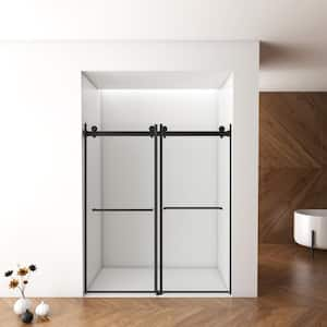 56 - 60 in W x 70 in H Dual Sliding Frameless Soft-Close Shower Door in Matte Black with Laminated Tempere Clear Glass