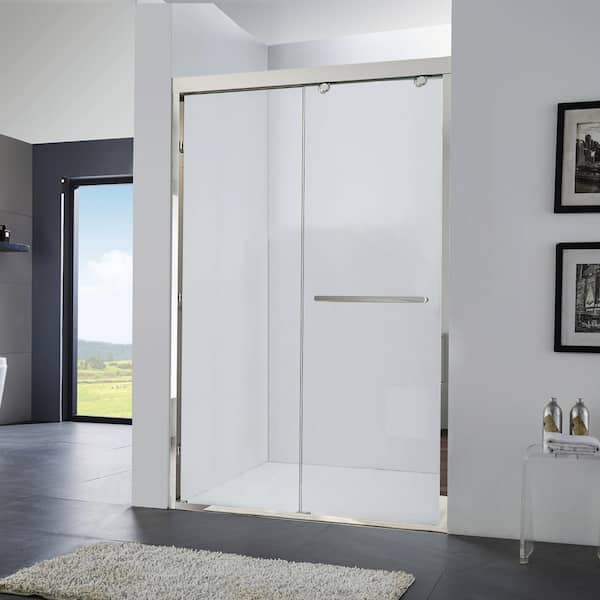 48 in. W x 75 in. H Sliding Framed Shower Door in Chrome with Temper Glass