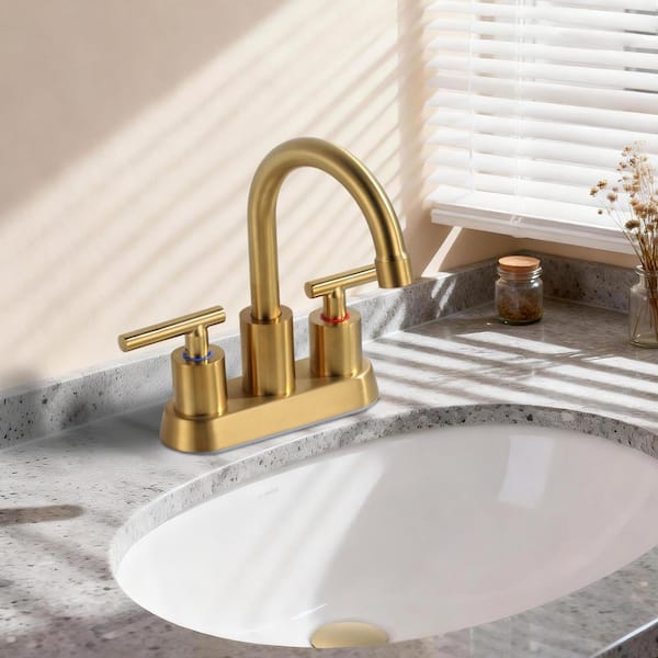 4 in. Centerset Modern Double-Handle Bathroom Sink Faucet, Basin Faucet with Pop-Up Drain in Brushed Gold