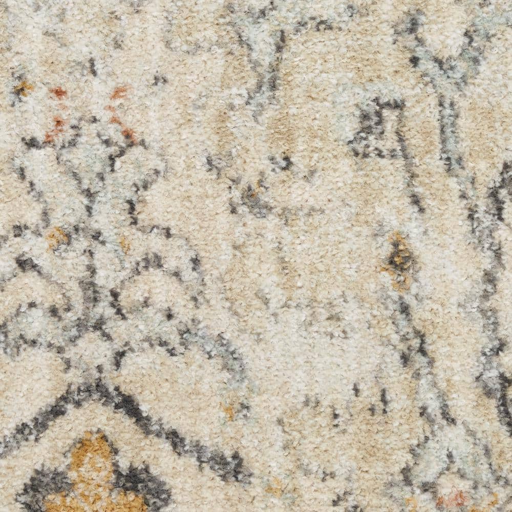 Cream Floral Rectangular Synthetic Rug with Jute Backing
