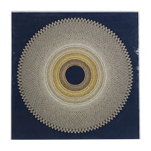 Blue Handmade Circular String Art Geometric Shadow Box with Canvas Backing