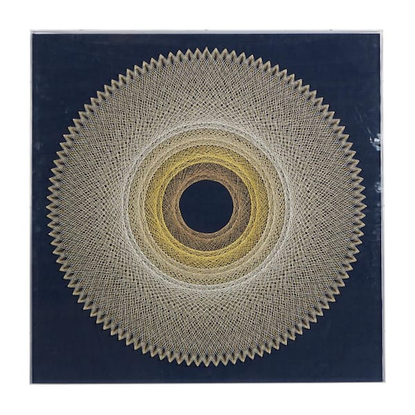 Litton Lane 36 in. x 36 in. Blue Handmade Circular String Art Geometric Shadow Box with Canvas Backing