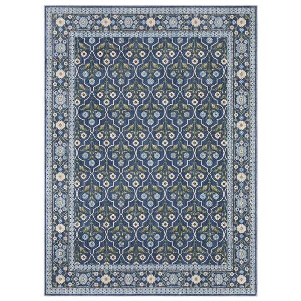 Maribel Dark Blue 3 ft. x 5 ft. Floral Indoor Area Rug