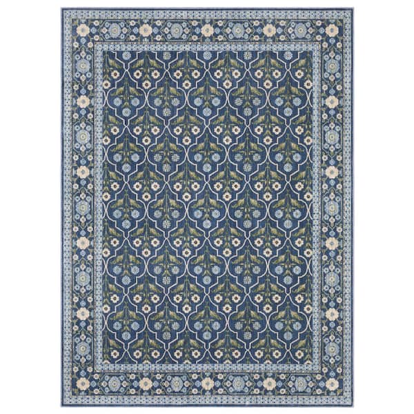 Maribel Dark Blue 2 ft. x 7 ft. Floral Indoor Area Rug
