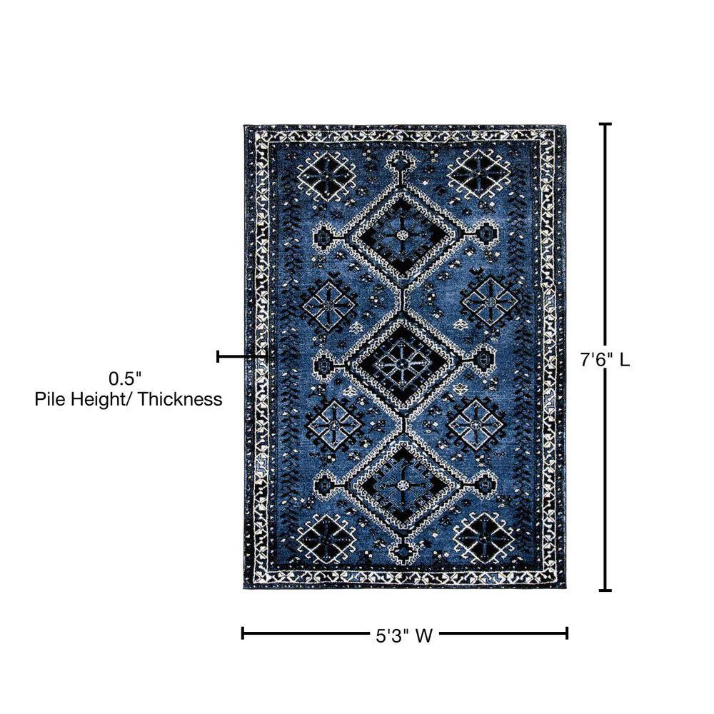 Blue and Black Rectangular Synthetic Vintage Area Rug