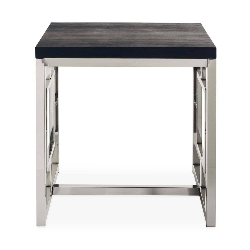 Harper Transitional Square End Table in Brown Chrome with Intricate Leg Design