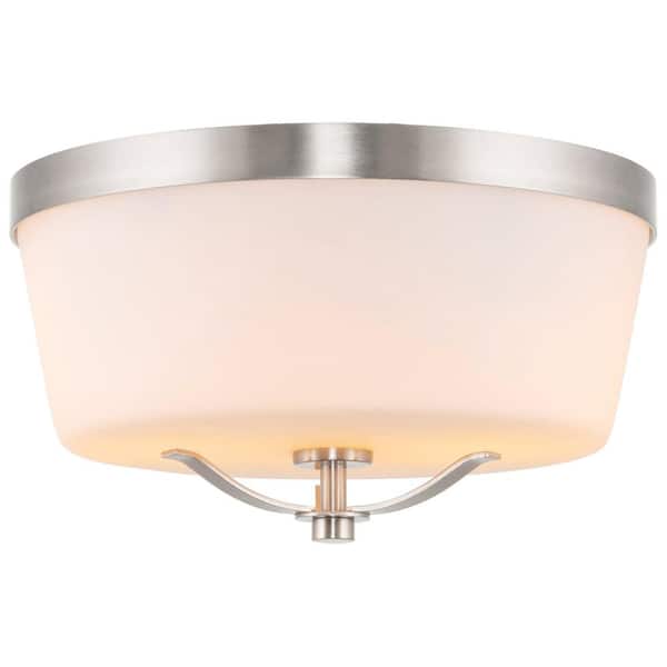 Kira Home Hannah 12 in. 60-Watt 2-Light Brushed Nickel Modern Flush Mount with Frosted Shade