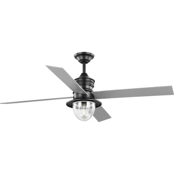 Progress Lighting Gillen 56 in. Indoor/Outdoor Integrated LED Blistered Iron Vintage Ceiling Fan with Remote for Living Room and Bedroom