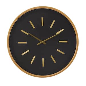 Black Metal Analog Wall Clock with Gold Accents