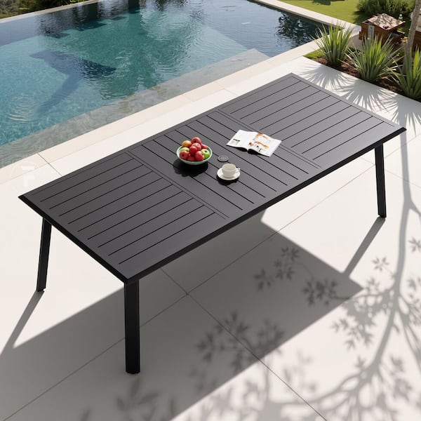 93.9 in. Black Aluminum Outdoor Dining Table for 6-8 People Rectangle Patio Table with 1.7 in. Umbrella Hole for Garden